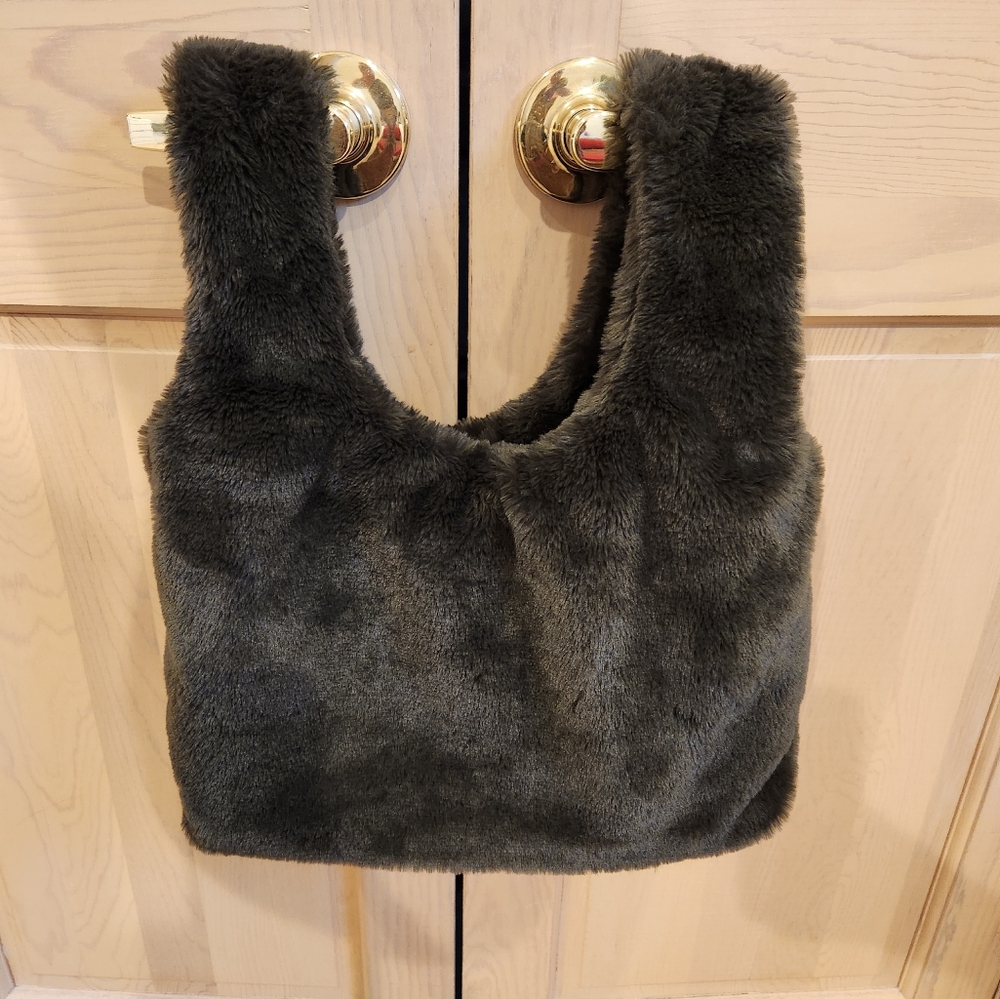 Design Lab Lord & Taylor Plush Faux Fur Tote Bag - Dark Green
